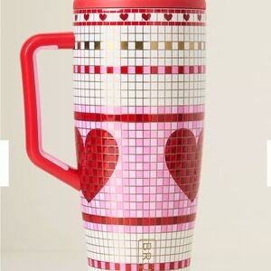 Heart Mosaic Travel Mug - Red and Pink